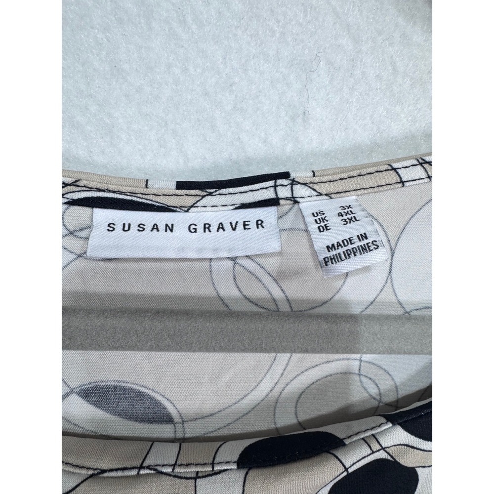 Susan‎ Graver Top Women Cold Shoulder Geometric Circle Print Black Tan 3X - Picture 4 of 7